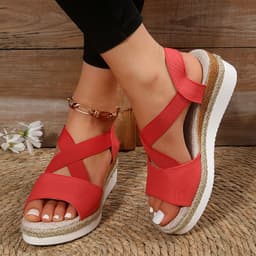 image-Wedge Sandals For Women Cross-strap Platform Gladiator Hemp Heel Shoes Summer