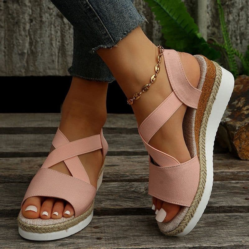 image-Wedge Sandals For Women Cross-strap Platform Gladiator Hemp Heel Shoes Summer