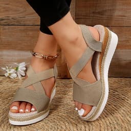 image-Wedge Sandals For Women Cross-strap Platform Gladiator Hemp Heel Shoes Summer