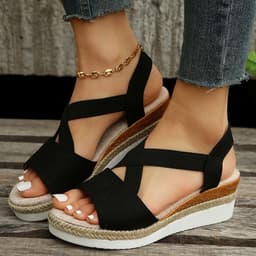 image-Wedge Sandals For Women Cross-strap Platform Gladiator Hemp Heel Shoes Summer