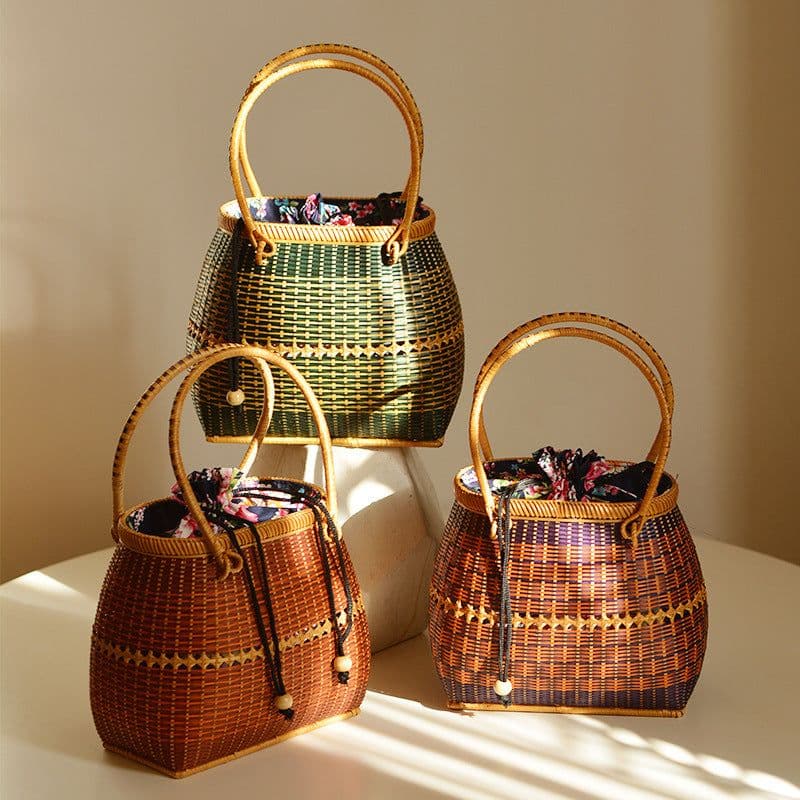 image-Storage Picnic Travel Hand-woven Bamboo Handbag