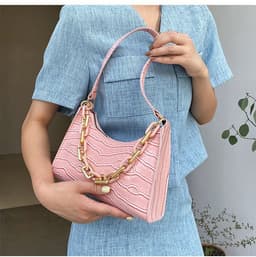 image-Fashion Stone Texture Shoulder Bag With Chain Women's Underarm Bag