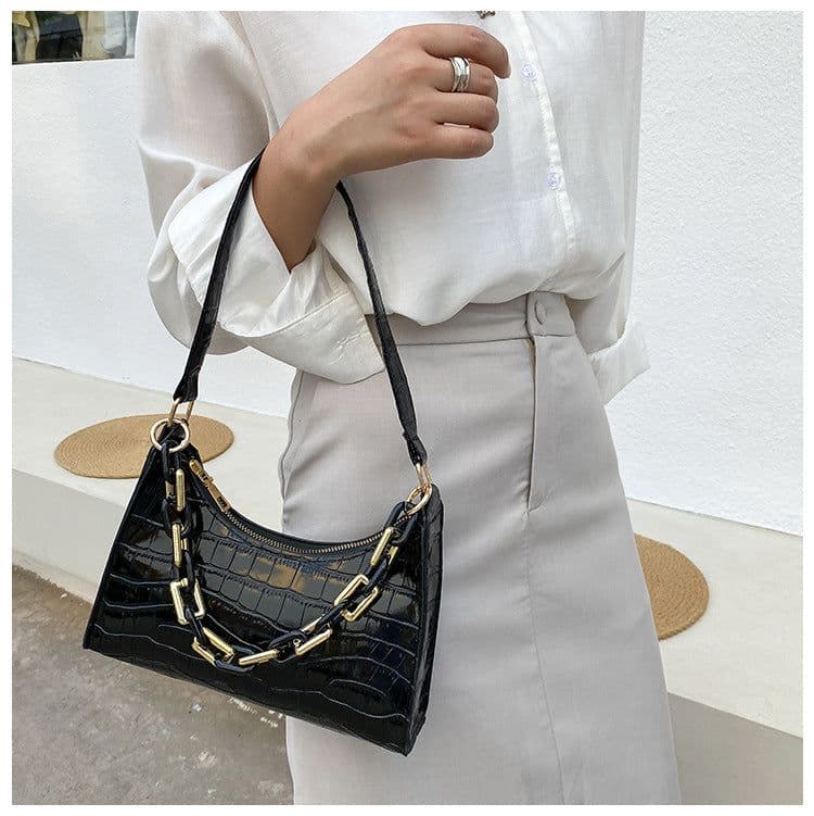 image-Fashion Stone Texture Shoulder Bag With Chain Women's Underarm Bag