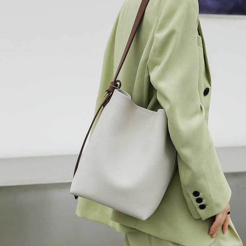 image-Fashion All-match Crossbody Special-interest Design Cowhide Bucket Bag