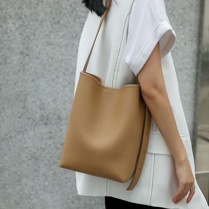 image-Fashion All-match Crossbody Special-interest Design Cowhide Bucket Bag