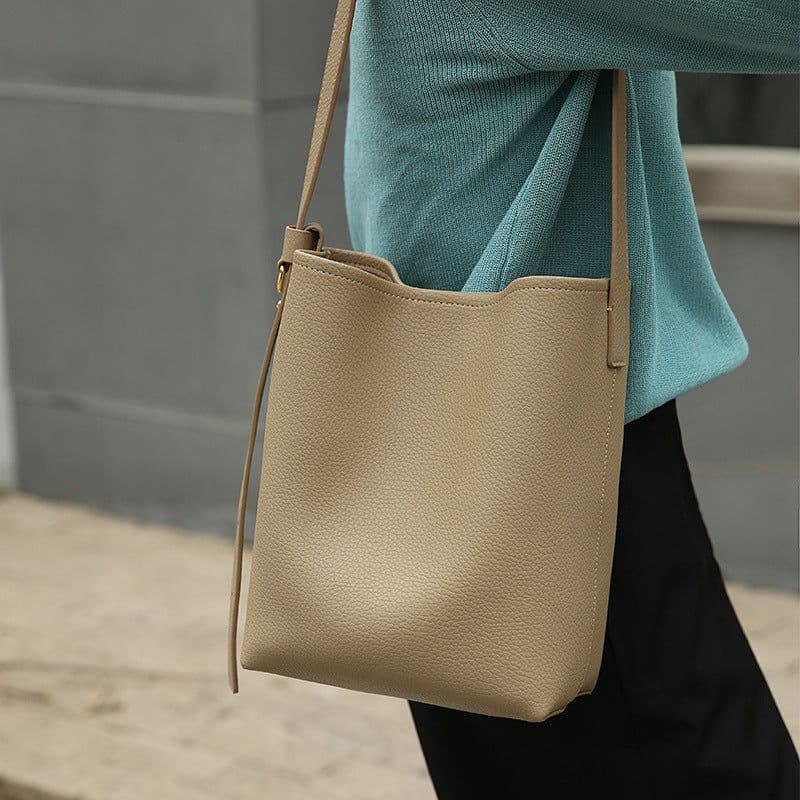image-Fashion All-match Crossbody Special-interest Design Cowhide Bucket Bag