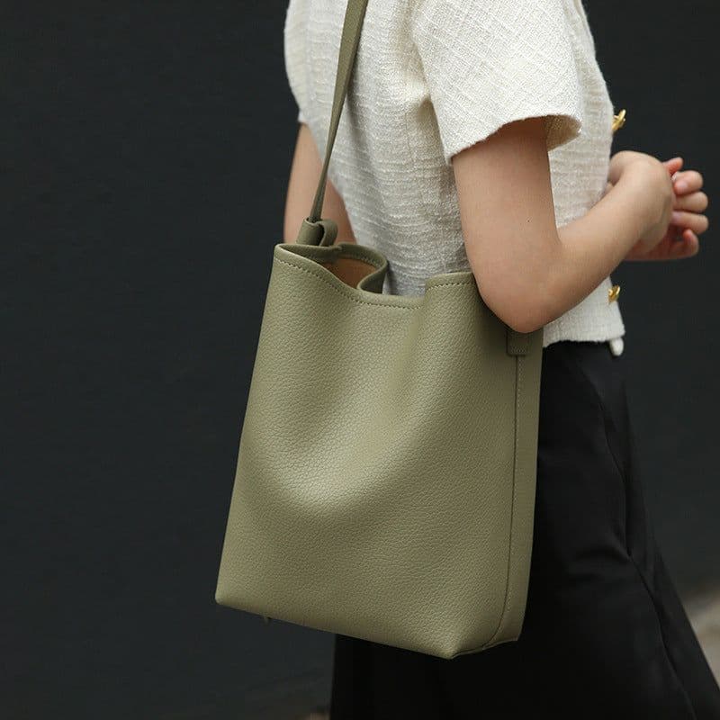 image-Fashion All-match Crossbody Special-interest Design Cowhide Bucket Bag