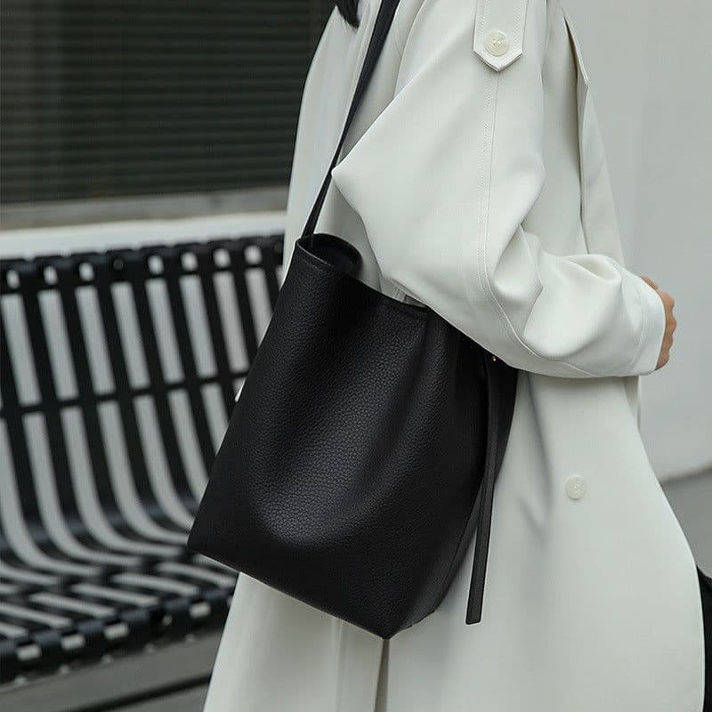 image-Fashion All-match Crossbody Special-interest Design Cowhide Bucket Bag