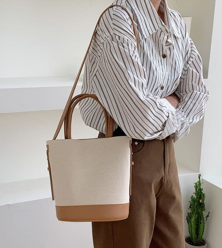 image-Fashion Canvas Cross Body Bucket Women's Shoulder Bag