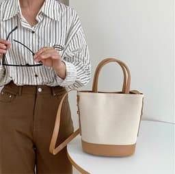 image-Fashion Canvas Cross Body Bucket Women's Shoulder Bag
