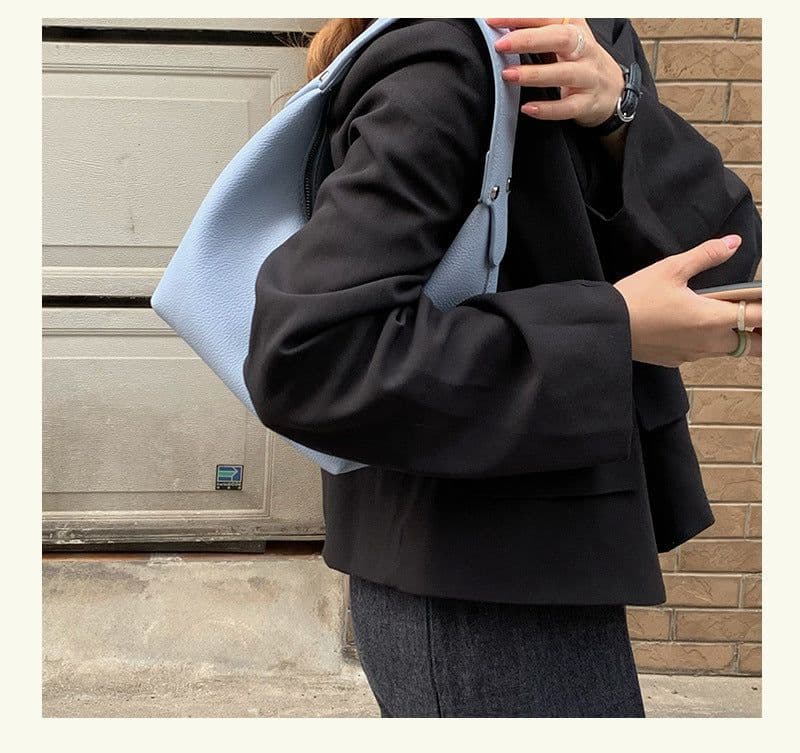 image-Portable Shoulder Bag Korean Style Contrast Color Minimalist Pu Soft Leather Dumpling