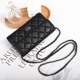 image-Sheepskin Large Capacity Phone Bag Embroidered Diamond Plaid