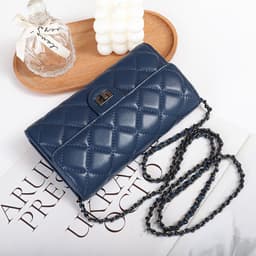 image-Sheepskin Large Capacity Phone Bag Embroidered Diamond Plaid