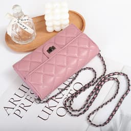image-Sheepskin Large Capacity Phone Bag Embroidered Diamond Plaid