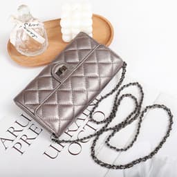 image-Sheepskin Large Capacity Phone Bag Embroidered Diamond Plaid
