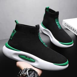 image-Mid-top Sock Shoes Lazy Slip On Flying Woven Sports
