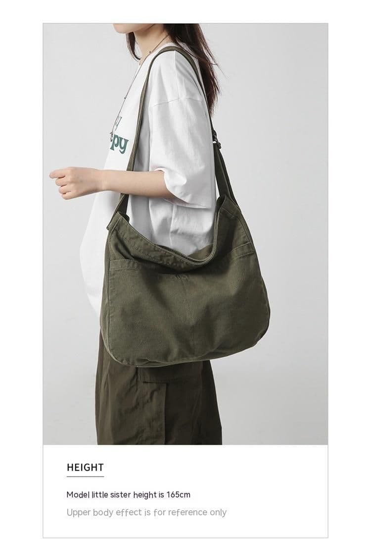 image-Women's Large Capacity Idle Style Artistic Simple Canvas Bag School College Students