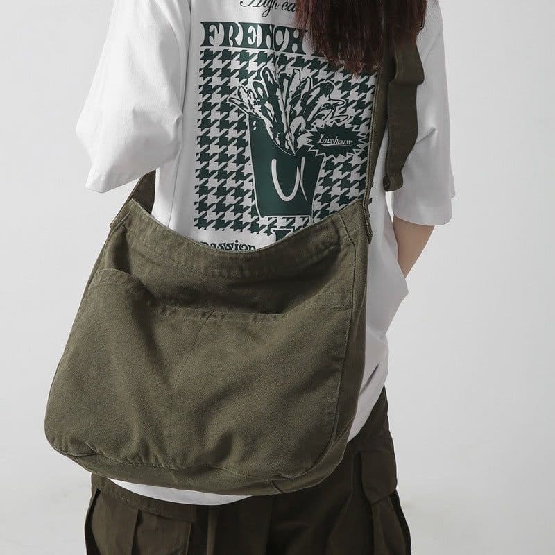 image-Women's Large Capacity Idle Style Artistic Simple Canvas Bag School College Students
