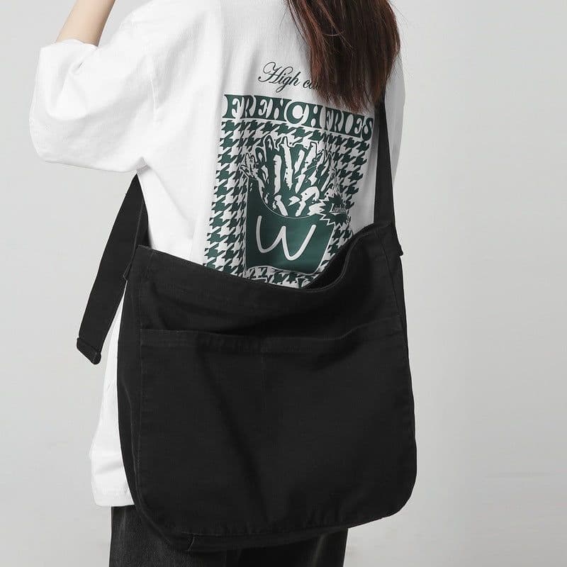 image-Women's Large Capacity Idle Style Artistic Simple Canvas Bag School College Students
