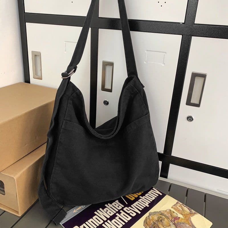 image-Women's Large Capacity Idle Style Artistic Simple Canvas Bag School College Students