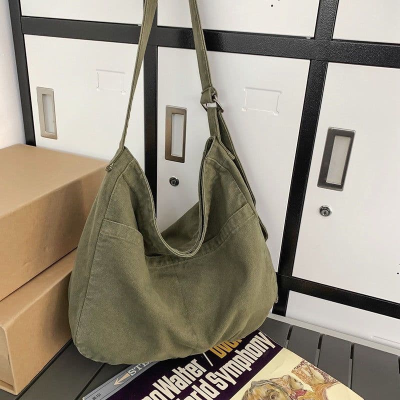 image-Women's Large Capacity Idle Style Artistic Simple Canvas Bag School College Students