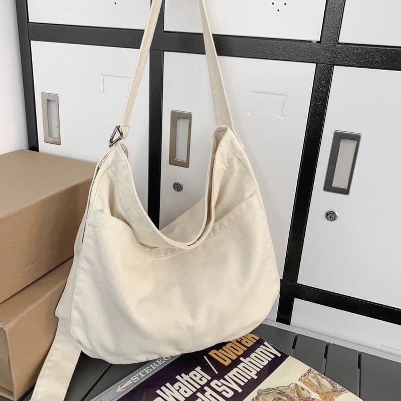 image-Women's Large Capacity Idle Style Artistic Simple Canvas Bag School College Students
