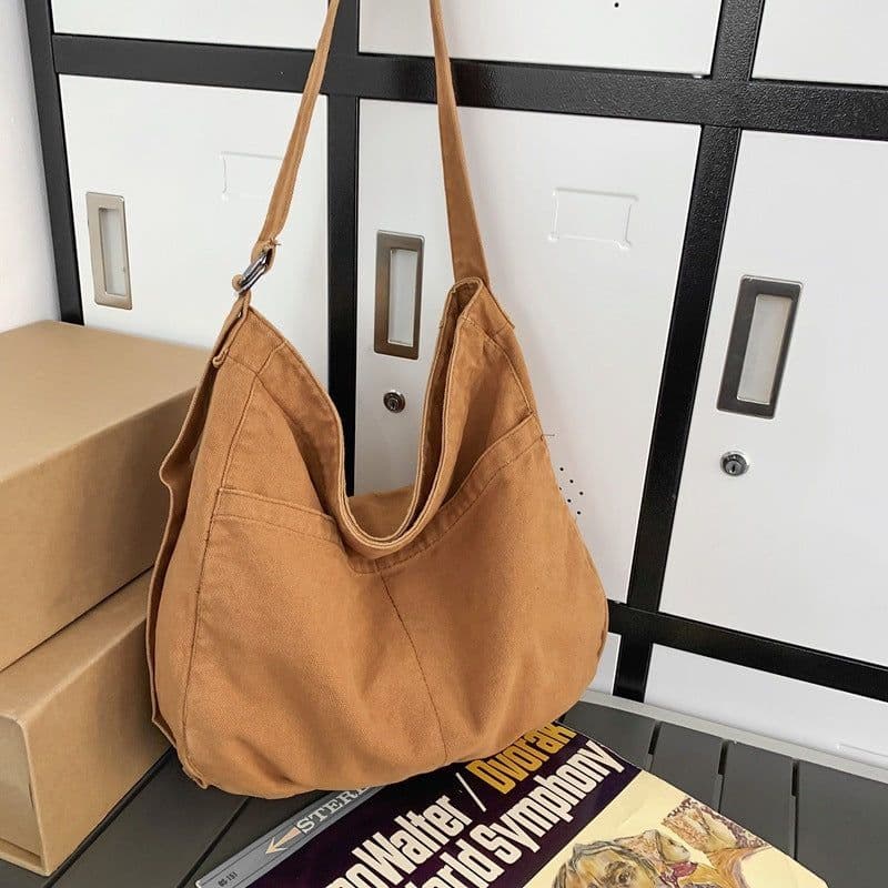image-Women's Large Capacity Idle Style Artistic Simple Canvas Bag School College Students