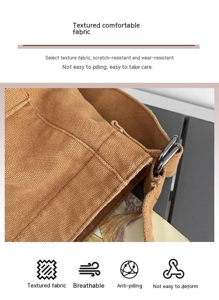 image-Women's Large Capacity Idle Style Artistic Simple Canvas Bag School College Students
