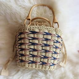 image-Japanese Style Paper String Woven Bamboo Rattan Handle Handbag