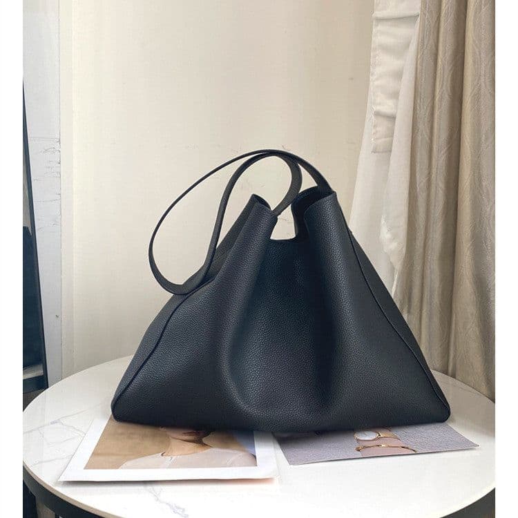 image-Women's Fashion Simple Large Capacity Genuine Leather Bucket Bag