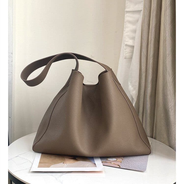 image-Women's Fashion Simple Large Capacity Genuine Leather Bucket Bag
