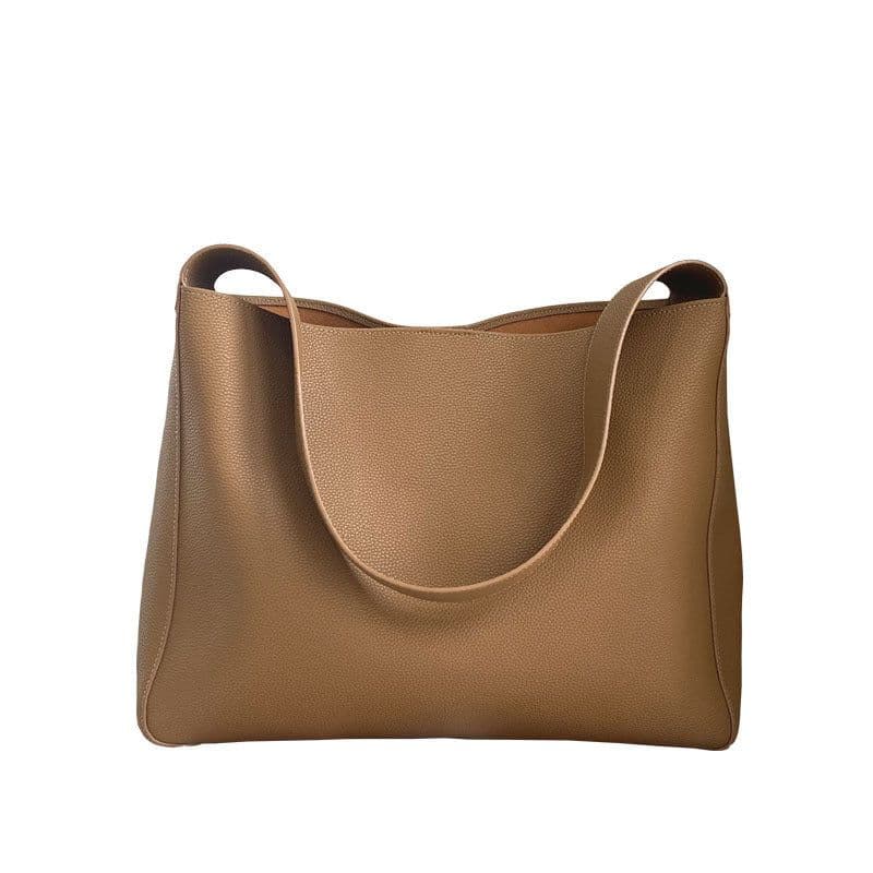 image-Women's Fashion Simple Large Capacity Genuine Leather Bucket Bag