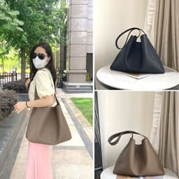 image-Women's Fashion Simple Large Capacity Genuine Leather Bucket Bag