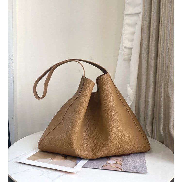 image-Women's Fashion Simple Large Capacity Genuine Leather Bucket Bag