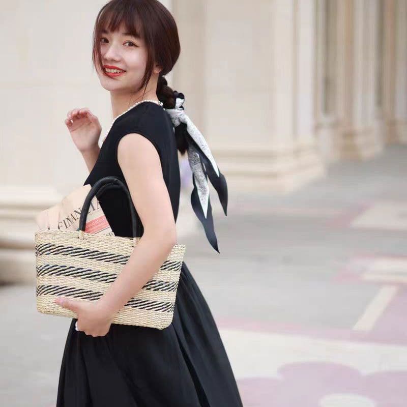 image-Handmade Woven Hollowed Straw Bag French Underarm