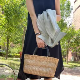 image-Handmade Woven Hollowed Straw Bag French Underarm