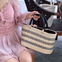 image-Handmade Woven Hollowed Straw Bag French Underarm