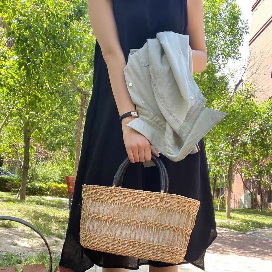 image-Handmade Woven Hollowed Straw Bag French Underarm
