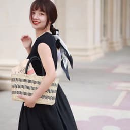 image-Handmade Woven Hollowed Straw Bag French Underarm