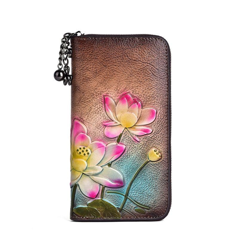 image-Women's Fashion First Layer Cowhide Zipper Embossed Coin Purse