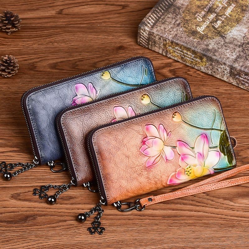 image-Women's Fashion First Layer Cowhide Zipper Embossed Coin Purse