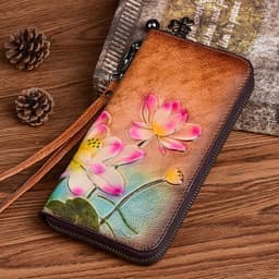 image-Women's Fashion First Layer Cowhide Zipper Embossed Coin Purse