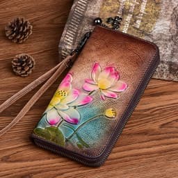 image-Women's Fashion First Layer Cowhide Zipper Embossed Coin Purse