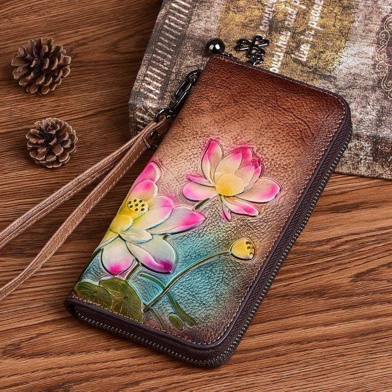 image-Women's Fashion First Layer Cowhide Zipper Embossed Coin Purse