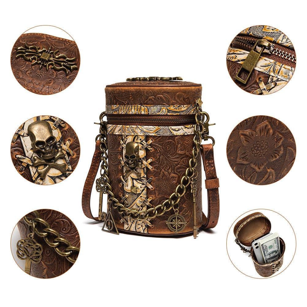 image-Women's Fashion Retro Head Layer Cowhide Bucket Bag