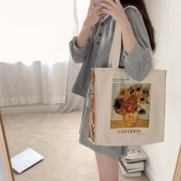 image-Van Gogh Sunflower Oil Painting Zipper Canvas Bag