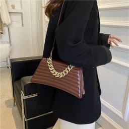 image-Indentation Plaid Chain Portable Shoulder Bag Red Bridal Bag Women