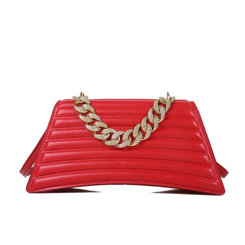 image-Indentation Plaid Chain Portable Shoulder Bag Red Bridal Bag Women
