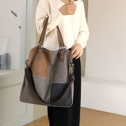 image-Women's Fashion Retro Patchwork Large Capacity Canvas Bag