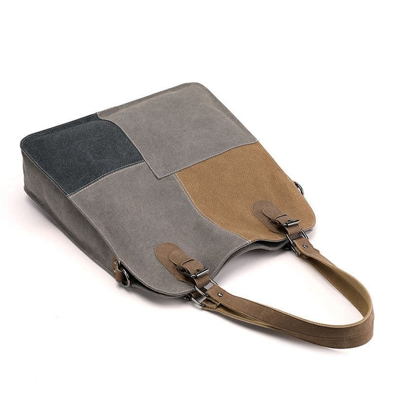 image-Women's Fashion Retro Patchwork Large Capacity Canvas Bag